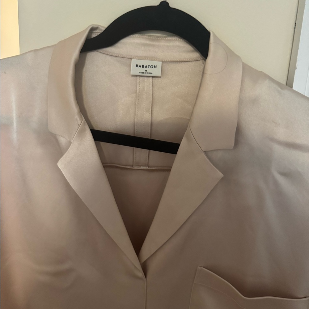 Aritzia Babaton Satin V-Neck Blouse — Blush - Picture 2 of 5
